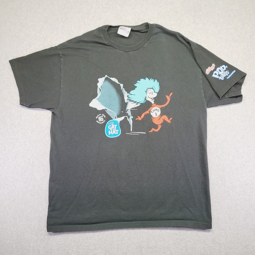 Hanes Heavyweight Cat in the Hat T-Shirt Mens Large Black Thing 1 2 Pop-Tarts